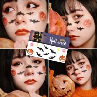 Halloween Stickers Makeup Tattoo Stickers Decorative Bat Pumpkin Stickers Fake Scars Waterproof Eye Corner Blush Makeup Face Stickers 【OCT】