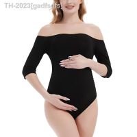 ❅♦ gadfsdfs Bodysuit maternidade fora do ombro para gestantes tops de gravidez camiseta ensaio fotográfico macacão corpo manga 3/4