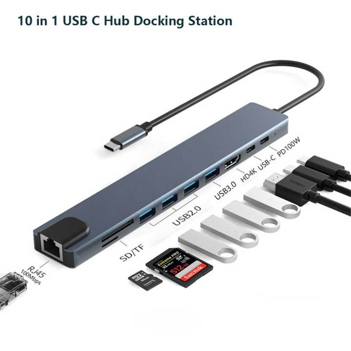 mzx-10-in-1-docking-station-concentrator-usb-hub-2-0-3-0-adapter-dock-multi-hub-splitter-type-c-3-0-to-hdmi-compatible-laptop-pc-usb-hubs