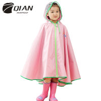 QIAN RAINPROOF Kids Rain Coat Flowering In Rain Children Rainwear PU Coating Rainsuit Transparent Big Brim Cloak Raincoat