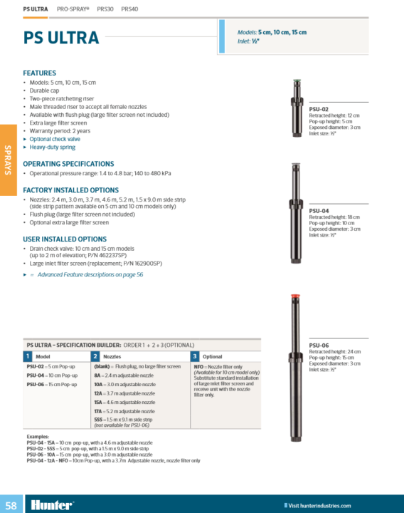 hunter-ชุดหัวป๊อบอัพ-pop-up-spray-psu-04-พร้อมหัวฉีด-nozzle-เลือกเบอร์ตามการใช้งาน