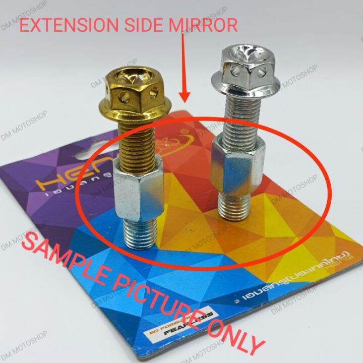 HENG GOLD WHITE Side Mirror Bolts, Long Thread with M10 Fine Thread