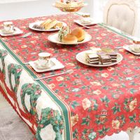 180cm Christmas Tablecloth Jingle Bell Printing Table Cloth Dining Table Dust Cover for Christmas Decorating Supplies