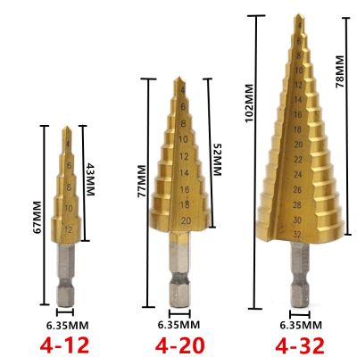 ◙ 4-12/20/32mm HSS Titanium Coated Step Drill Bit Drilling Power Tools Metal High Speed Steel Wood Hole Cutter Step Cone Drill