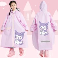 Sanrio Childrens Cartoon Raincoat Kuromi Thickened Waterproof Eva Rain Coat Kids Clear Transparent Tour Rainwear Suit Raincoats Rain Boots