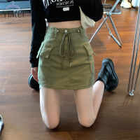 ร้อน, ร้อน★YIMEI Design sense hot girl skirt female summer 2023 new high waist bag hip denim short skirt anti-lighting hakama