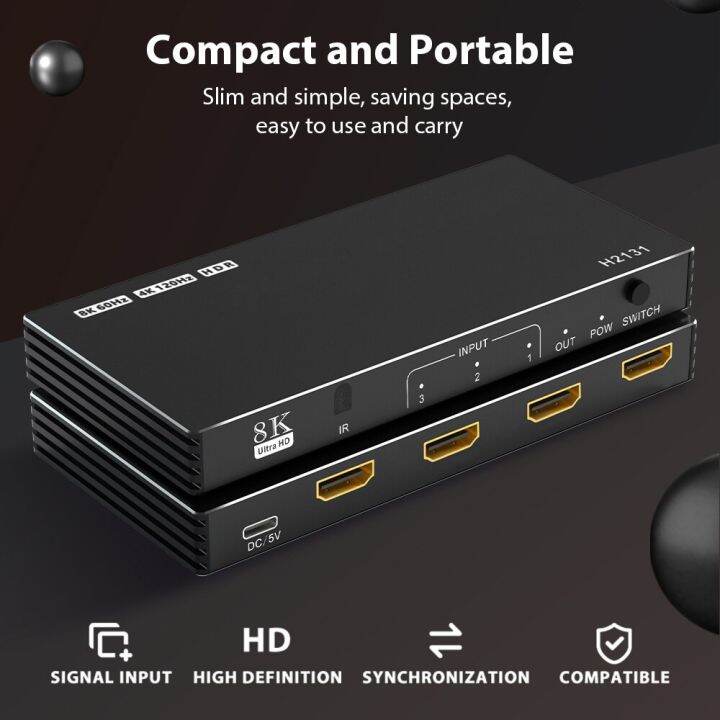 hdmi-เข้ากันได้2-1สวิทซ์แยก120hz-5พอร์ต-hdmi-4k-สวิชท์สำหรับแยกสัญญาณ-cec-48gbps-สวิตซ์8k-กับ-dolby-ระยะไกล