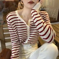 Sweaters Japan Style Jumpers O Neck Striped Knitted Cardigan Thin Autumn Coat Wild Vintage Long Sleeve TShirts Fashion Tops