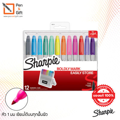 Sharpie Vibrant Colors Permanent Markers Fine Point 1.0 mm. with Storage Case  –  ปากกามาร์กเกอร์ ชาร์ปี้ หัว 1.0 มม. สีใหม่ล่าสุด แพ็ค 12 สี พร้อมกล่องใส่ปากกา [Penandgift]