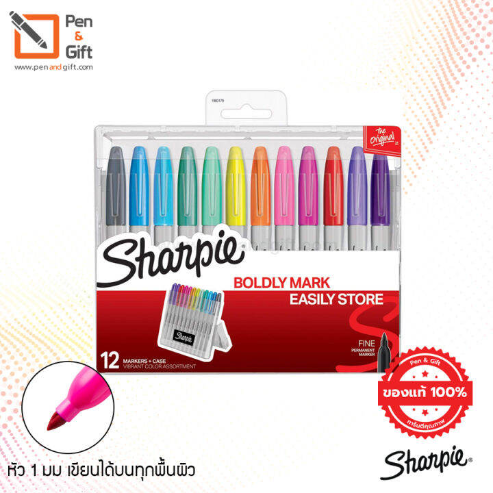 sharpie-vibrant-colors-permanent-markers-fine-point-1-0-mm-with-storage-case-ปากกามาร์กเกอร์-ชาร์ปี้-หัว-1-0-มม-สีใหม่ล่าสุด-แพ็ค-12-สี-พร้อมกล่องใส่ปากกา-penandgift