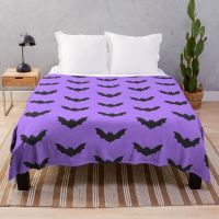 New Style Bat Flannel Throw Blanket King Queen Full Size Purple Background Halloween Theme for Bed Sofa Couch Lightweight Warm Super Soft