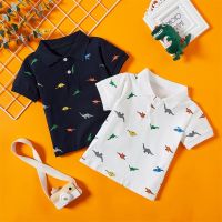 ♚♝ Children Baby Cotton Dinosaur Print Polo Shirt Gentleman Lapel Blouse Solid Color Short sleeved Casual Top Kid Clothing For Boy