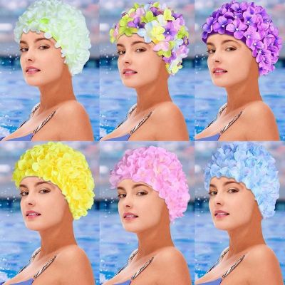 ☏✣♝ Floral Woman Petal Retro Swimming Cap Summer Fashion Flower Beach Bathing Hat Swimming Pool Beach Vacation Caps