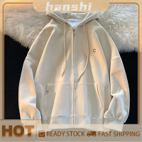 hanshi [2023 new HOT FASHION] lazlook เสื้อโค้ทแขนยาวปักลายตัวอักษรมีฮู้ดทรงหลวมลำลองสำหรับผู้หญิงฤดูใบไม้ร่วง