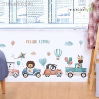 ஐ☈✙ Cartoon Animals Driving Wall Stickers For Kids Room Bedroom Living Room Background Wall Decoration Home Decor Corner Sticker