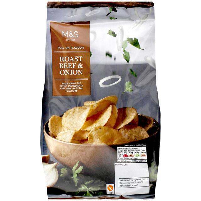 M&S Full On Flavour Roast Beef & Onion Crisps 150g x1 Marks and Spencer Gluten Free Potato Chips