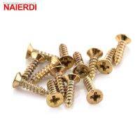 ✹☃ 100PCS NAIERDI 2x6/8/10mm Screws Nuts Golden M2 Flat Round Head Fit Hinges Countersunk Self-Tapping Screws Wood Hardware Tool