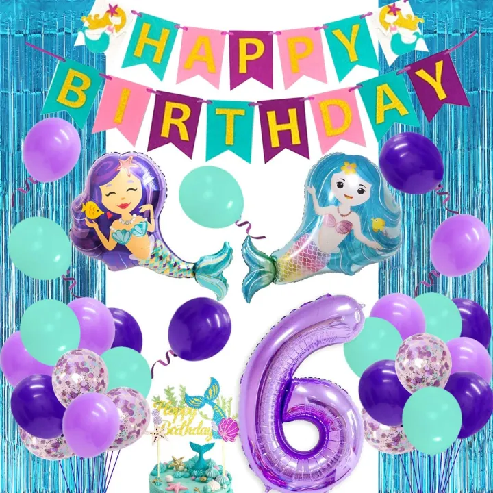 CHEEREVEAL Mermaid 6th Birthday Party Decorations - Little Mermaid ...