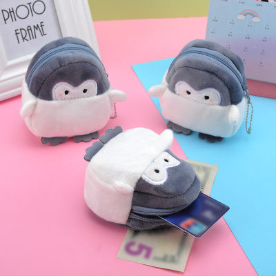 กล่องหูฟังสัตว์ของเล่นรูปเพนกวิน Dompet Koin น่ารักของขวัญกระเป๋าสตางค์สั้นจี้ตุ๊กตายัดนุ่นกระเป๋าใส่การ์ดสาย USB