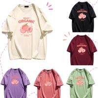 FF.fashion-เสื้อคอกลมลายลูกพีช ผ้าฝ้ายผสม ทรง oversize พร้อมส่ง #G001