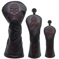 Golf Club Headcover Set Skull Driver Covers Fairway Wood Cover Hybrid Cover Leather Golf Wood Cover for Driver Fairway Hybrid