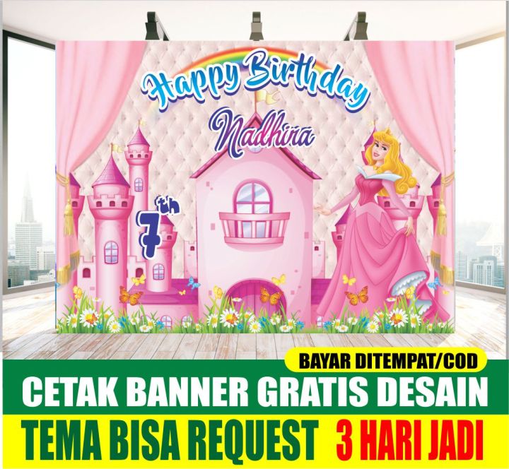 Cetak Banner Spanduk Ulang Tahun Anak TEMA PRINCESS BERBIIE CEWEK