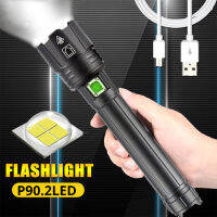 Touch Light He Brightest Flashlight XHP90.2 Ultra ที่มีประสิทธิภาพ18650ไฟฉาย LED โคมไฟยูเอสบีชาร์จได้ XHP70ไฟฉุกเฉิน18650หรือ26650ซูมไฟฉายแบบโคมไฟ