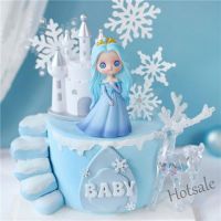 【Ready Stock】 ○┇♙ E05 Crystal Elk Snowflake Christamas Cake Topper Frozen Elsa Princess Cupcake Toppers Snowflake Castle cake Decorating