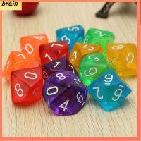 BRAIN 10Pcs/set D10สี10ด้าน ลูกเต๋า DND ผลไข่มุก ของเล่นตามบทบาท เกมตาราง หลายเหลี่ยมเพชรพลอย อะคริลิค ลูกเต๋าหลายด้าน TRPG DND