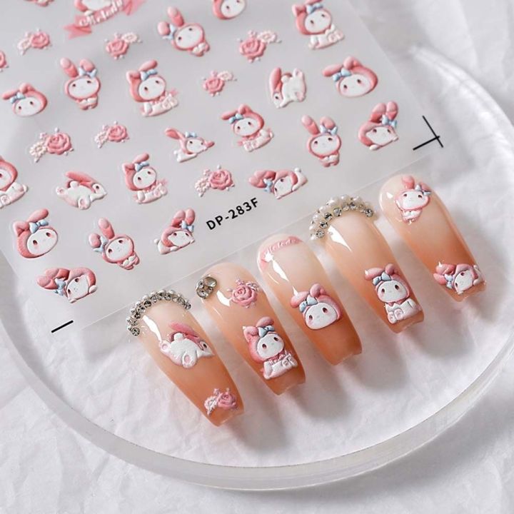 POXIA 3D Relief Women Melody Kuromi Bears Jellyfish Snoopy Nail Decals ...