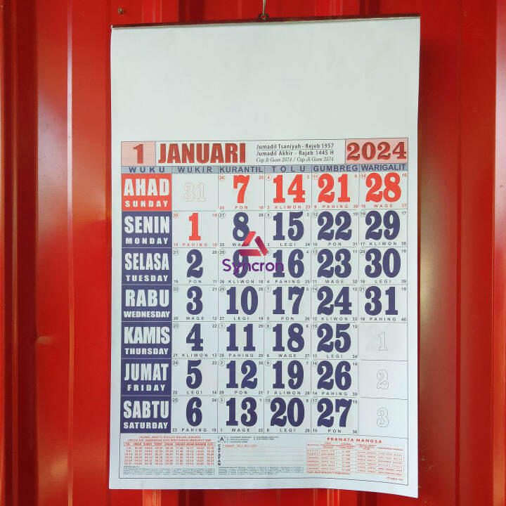 Kalender Dinding 2024 Model Ahad Ukuran 32x50cm Angka Besar dan Lengkap