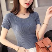 COD dsdgfhgfsdsss 0505 simple round neck short sleeve new summer womens top slim T-shirt female student knitted solid color base shirt