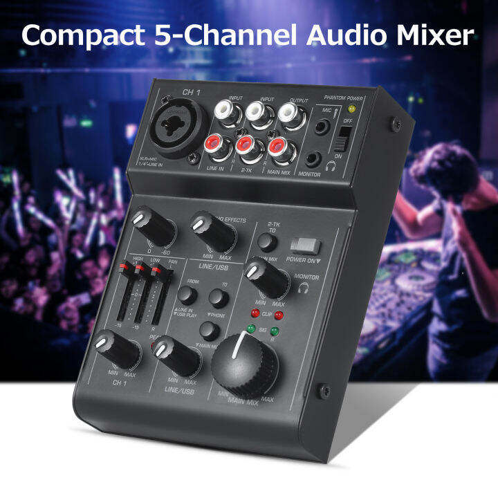 5Channel Compact Audio Mixer Sound Mixing Console USB Audio Interface