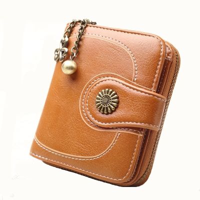 Women Vintage Wallets Greased Leather Flower Ladies Zipper Coin Purse Female Small Clutch Money Bag Credit Card Holder Wallet
