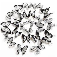 24 Pcs/Set Black White 3D Butterfly Wall Stickers Wedding Decoration Bedroom Living Room Home Decor Butterflies Decals Decals Wall Stickers  Decals