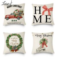 Christmas Tree Vintage Farmhouse Pillowcase Linen Throw Cushion Pillow Cover Sofa Home Party Xmas Holiday Decoration 45x45cm