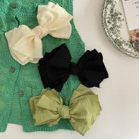 Summer simple pleated bow spring clip Mori temperament elegant back head plate hair clip