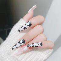 [COD] ballet trapezoidal black and white cow leopard print manicure finished nail patch light durable