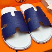 New mens slides leather blue and white outside herr mesˉwear 2023 summer H slippers mens shoes sandals h slippers men