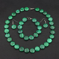 SIQIJIU New Round Malachite Natural Stone Sets Long Drop Earrings celet Necklace Irregular Stripes Party Fashion Jewelry Set