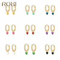 ROXI Copper Women Enamel Hoop Earrings With 13 Clolor Dripping Oil Craft Heart Pendientes Dangle Ear Rings for Women Jewelry