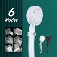 6 Mode Adjustable Shower Head Rainfall Water Saving One-key Stop Curved Handle ABS Showerhead with Hose 304 Holder for Bathroom