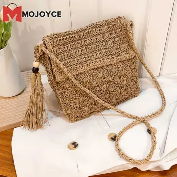 Summer Hand-Woven Handbags with Tassels Straw Crossbody Purse