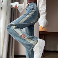 กางเกงยีนส์สีน้ำเงิน MODE Korea ยีนส์ผู้หญิงเอวสูงเสื้อผ้าสตรีทแวร์กางเกงยีนส์สตรีท Y2k กางเกงวินเทจเทรนด์2023