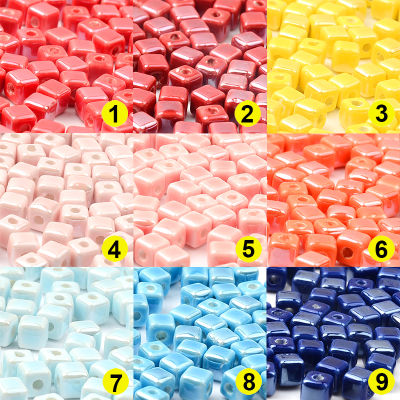 30pcs Cube Ceramic Beads 6mm Square Chinese Porcelain Loose Spacer Beads for Jewelry Bracelets Pendants Making DIY