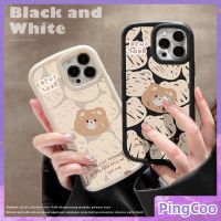 PingCoo - Case For iPhone 14 13 12 11 Pro Max 7 8 Plus XR TPU Soft Matte Bubble Case Cute Cartoon Bear White Black Camera Protection Shockproof Back Cover