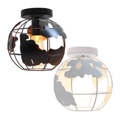 Globe Lampshades for Ceiling Lights World Map Lamp Shade Ceiling Light Fitting Modern Metal Wire Loft Ceiling Light Cage Shade