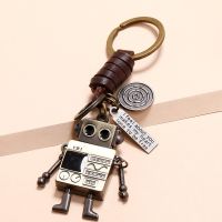 【CW】 personality retro hands and feet movable robot cowhide keychain creative girl bag pendant