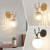 Modern Antlers Iron Glass LED Sconce For Living Room Background Corridor Aisle Wall Lamp Bedroom Bedside Decor Night Light