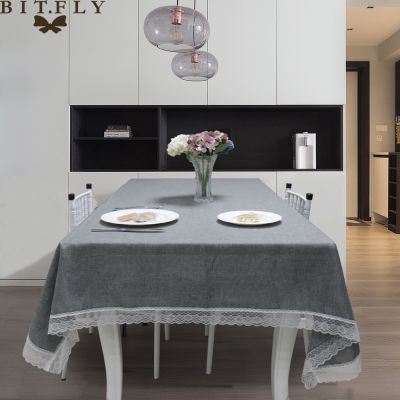 BIT.FLY Table Cloth Decorative Tablecloth Imitation Linen Lace Table Cloth Dining Table Cover Gray/Khaki Home Decoration